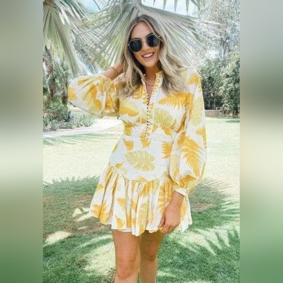 Acler Bastia Yellow long sleeves Mini Dress Size 4 - Picture 3 of 16